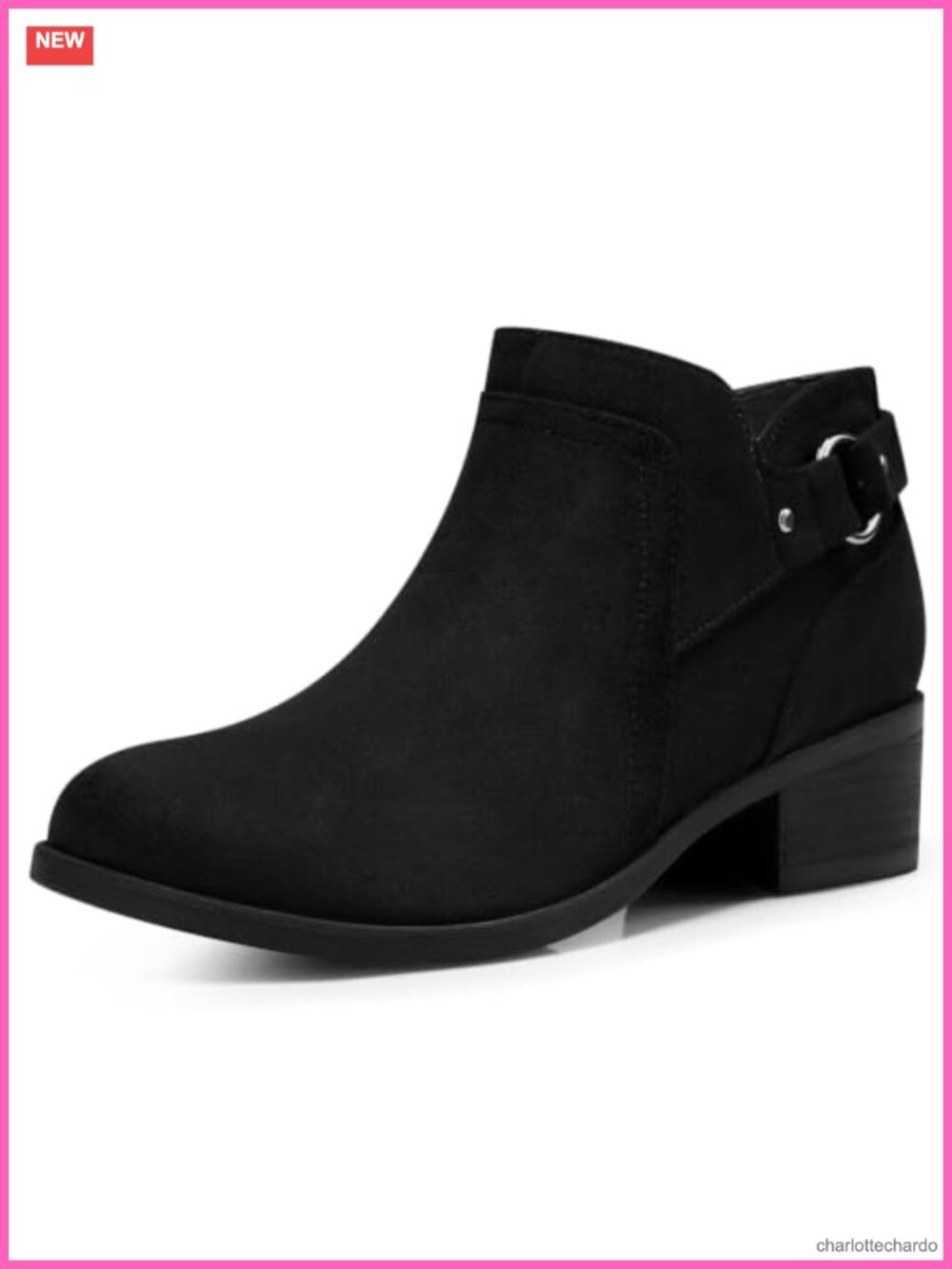 Women's Ankle Boots Memory Foam Comfortable Round Toe Low Chunky Heel Side